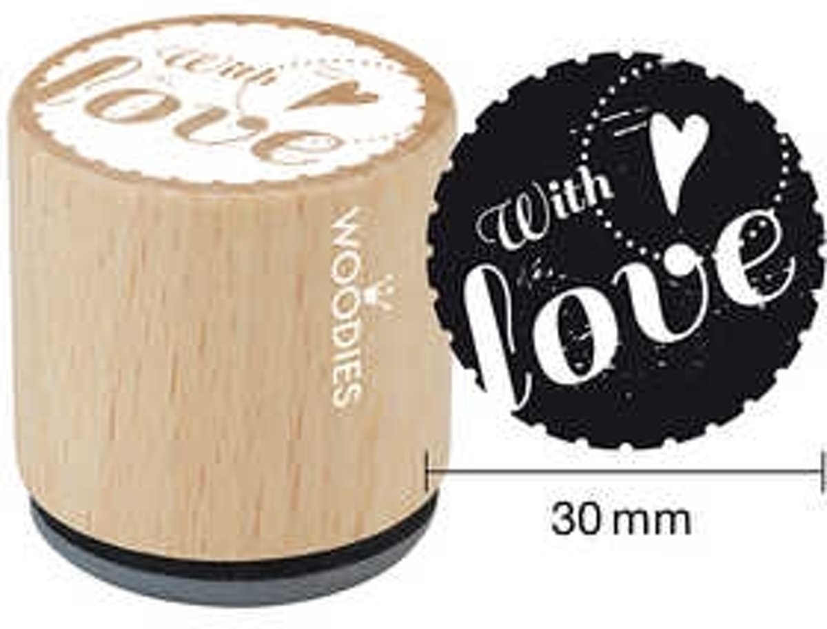 Houten stempel, d: 30 mm, h: 35 mm, with love , 1stuk [HOB-32362]